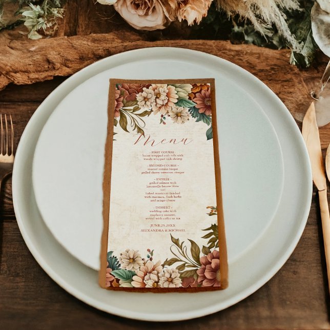 Rust Terracotta Flowers Brnt Orange Fall Wedding Meny (Skapare uppladdad)