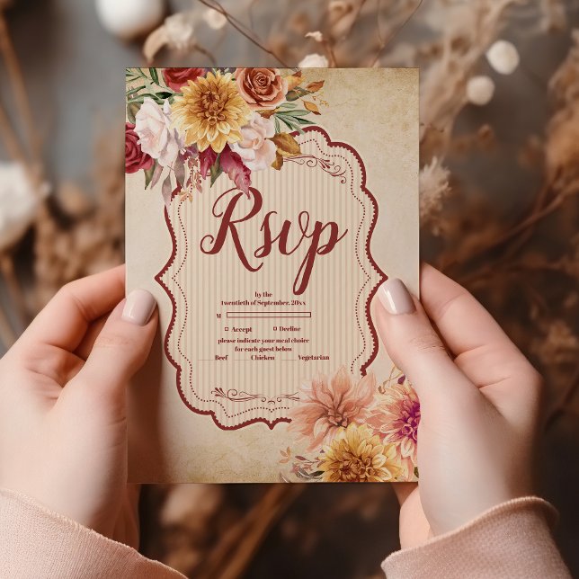Rust Terracotta Flowers Brnt Orange Fall Wedding OSA Kort (Skapare uppladdad)