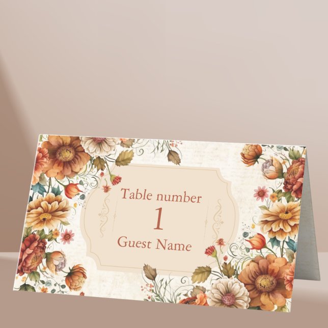 Rust Terracotta Flowers Brnt Orange Fall Wedding Placeringskort (Skapare uppladdad)