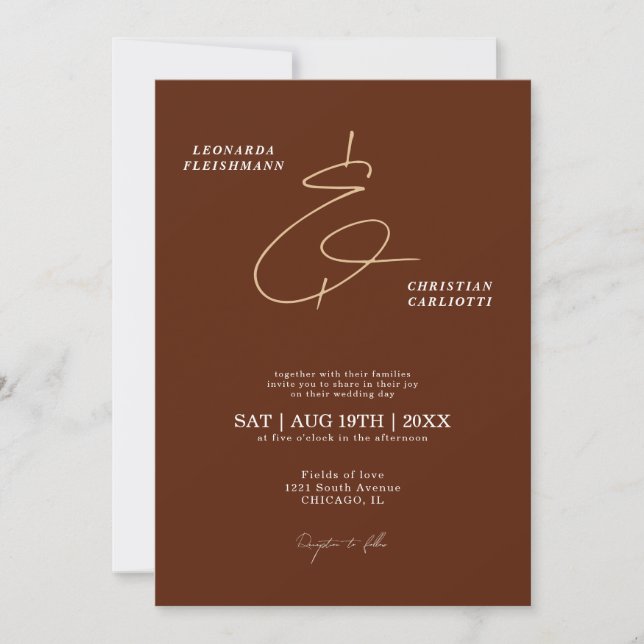 Rust Terracotta Minimalist Ampersand Bröllop  Inbjudningar (Framsida)