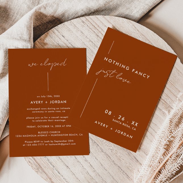 Rust Terracotta Minimalist Bröllop Elopement Inbjudningar (Skapare uppladdad)