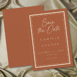 Rust Terracotta Minimalist Frame Wedding Spara Datumet<br><div class="desc">Celebrate your love with this minimalist rust terracotta wedding save the date card design. It's perfect for a rustic autumn ceremony. This earthy,  modern look offers a warm and sophisticated feel for your autumn hue wedding. Created by Simply Farmhouse Press.</div>
