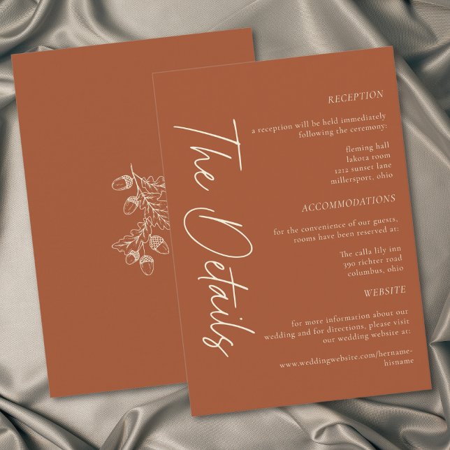 Rust Terracotta Minimalist Leaf Acorn Fall Wedding Tilläggskort (Rust Terracotta Minimalist Leaf Acorn Fall Wedding Enclosure Card)