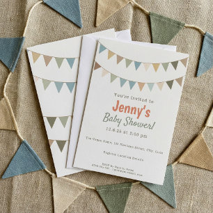 Rust Terracotta och Sage Grönt Bunting Baby Shower Inbjudningar