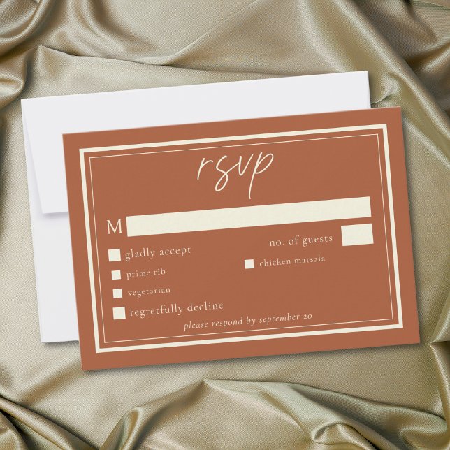 Rust Terrakotta Minimalistisk Ram Bröllop OSA Kort (Rust Terracotta Minimalist Frame Wedding RSVP Card)