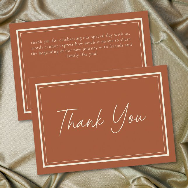 Rust Terrakotta Minimalistisk Ram Bröllop Tack Kort (Rust Terracotta Minimalist Frame Wedding Thank You Card)