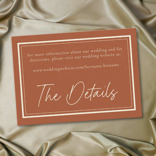 Rust Terrakotta Minimalistisk Ram Bröllop Tilläggskort (Rust Terracotta Minimalist Frame Wedding Enclosure Card)