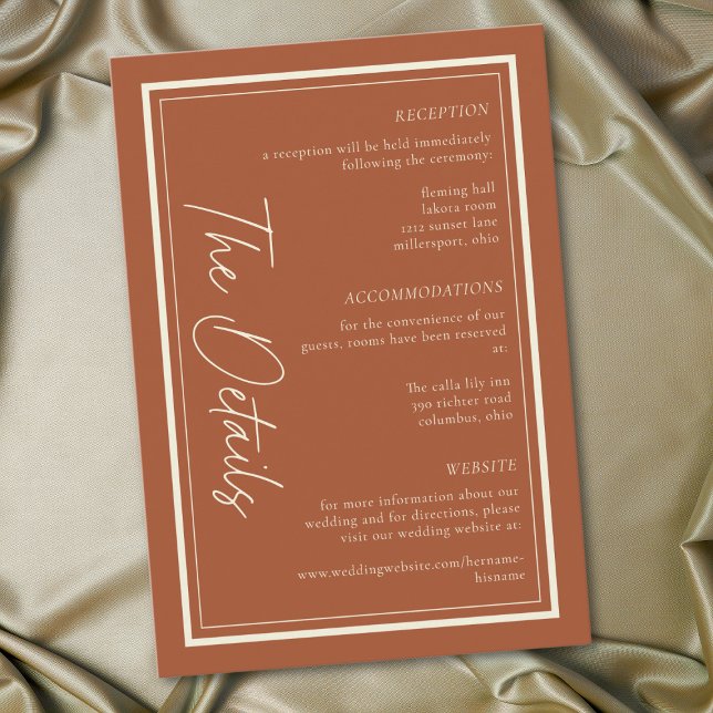 Rust Terrakotta Minimalistisk Ram Bröllop Tilläggskort (Rust Terracotta Minimalist Frame Wedding Enclosure Card)