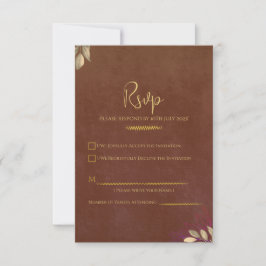 Rust Terrakotta Velvet Luxe Guld Bröllop RSVP OSA Kort