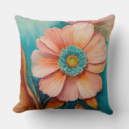 Rust, turkos och persikoblommor kudde