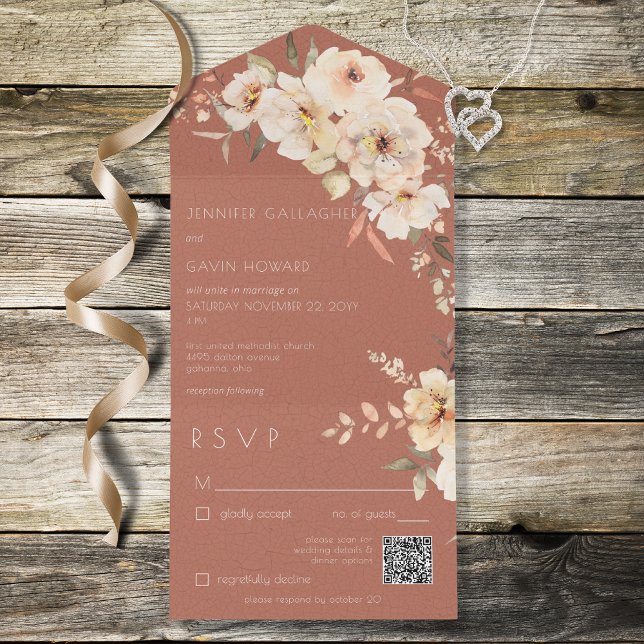 Rust Vintage Cream Blommigt QR-kod (Skapare uppladdad)