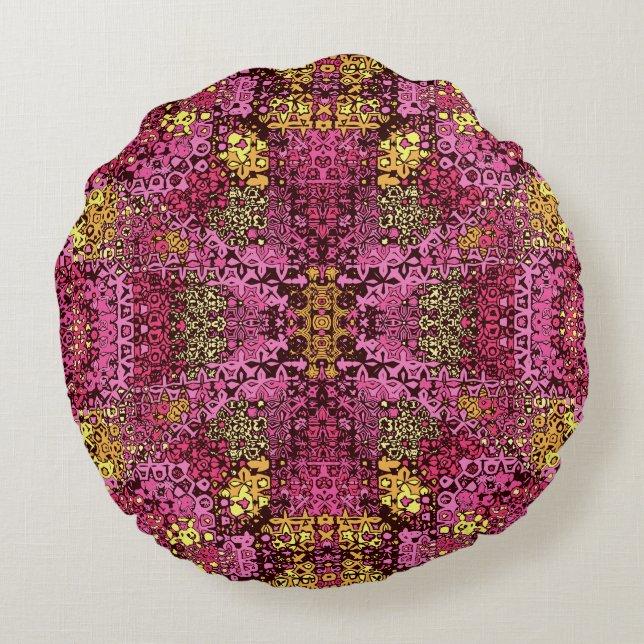 Rust violet boho tapestry runda Pillow. Rund Kudde (Baksidan)