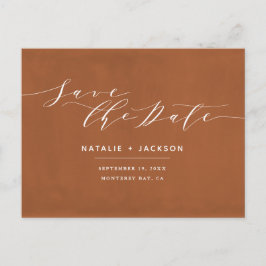 Rust + vit elegant bröllop spara datumet vykort