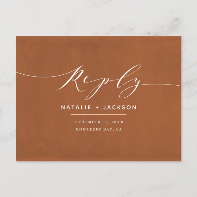 Rust + vit elegant bröllop-svar vykort (Framsida)
