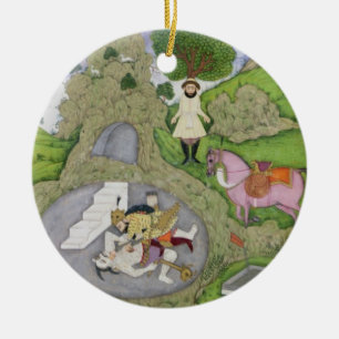 Rustam som dödar vitdemonen, illustration från julgransprydnad keramik