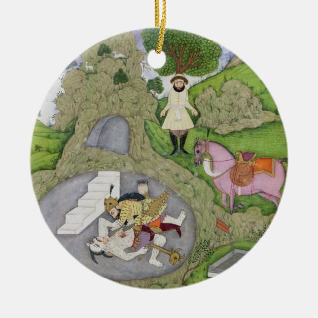 Rustam som dödar vitdemonen, illustration från julgransprydnad keramik (Framsidan)