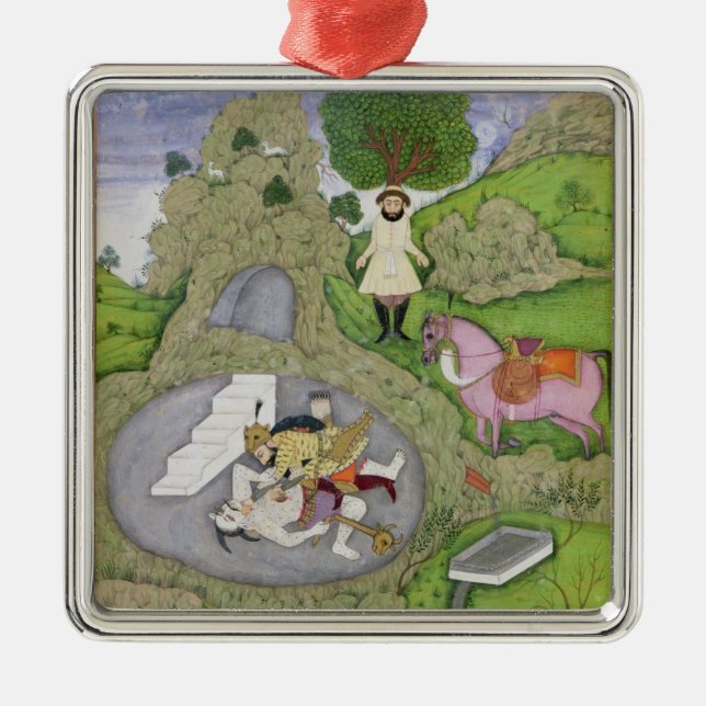 Rustam som dödar vitdemonen, illustration från julgransprydnad metall (Framsidan)