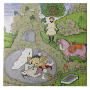 Rustam som dödar vitdemonen, illustration från kakelplatta