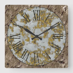 Rusted Ansikte, Metallic BGND, Tin Roman Numerals Fyrkantig Klocka