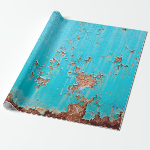 Rusted Blue-målad metall-vägg. Detaljerad fotote Presentpapper
