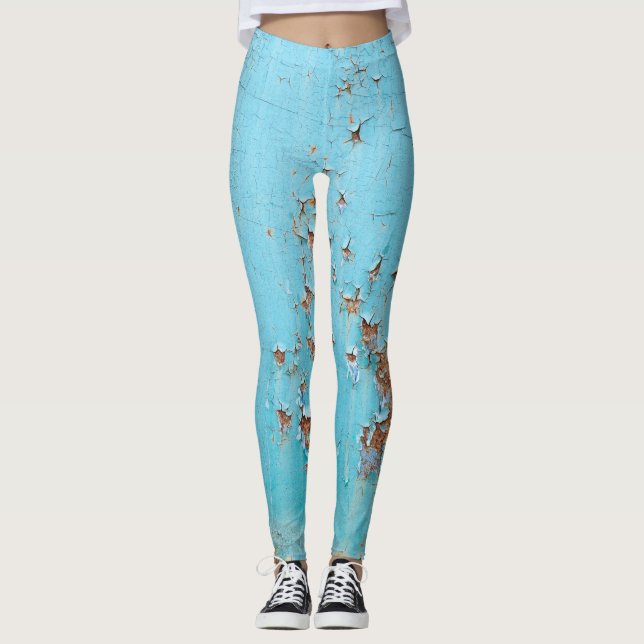 Rusted Blue Metall: Texturerad mur. Leggings (Framsida)