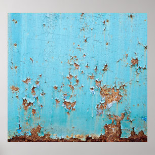 Rusted Blue Metall: Texturerad mur. Poster