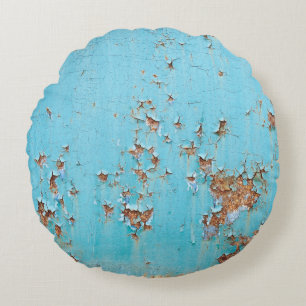 Rusted Blue Metall: Texturerad mur. Rund Kudde