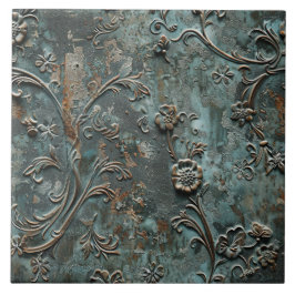 Rusted Metal Antique Floral  Kakelplatta