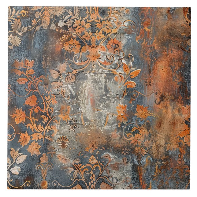 Rusted Metal Antique Floral  Kakelplatta (Framsidan)