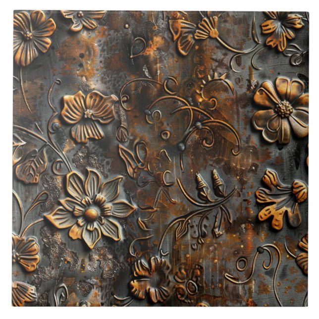 Rusted Metal Antique Floral  Kakelplatta (Framsidan)