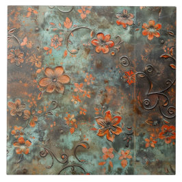Rusted Metal Antique Floral  Kakelplatta