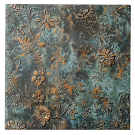 Rusted Metal Antique Floral  Kakelplatta