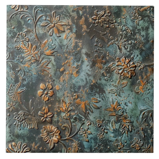 Rusted Metal Antique Floral  Kakelplatta (Framsidan)