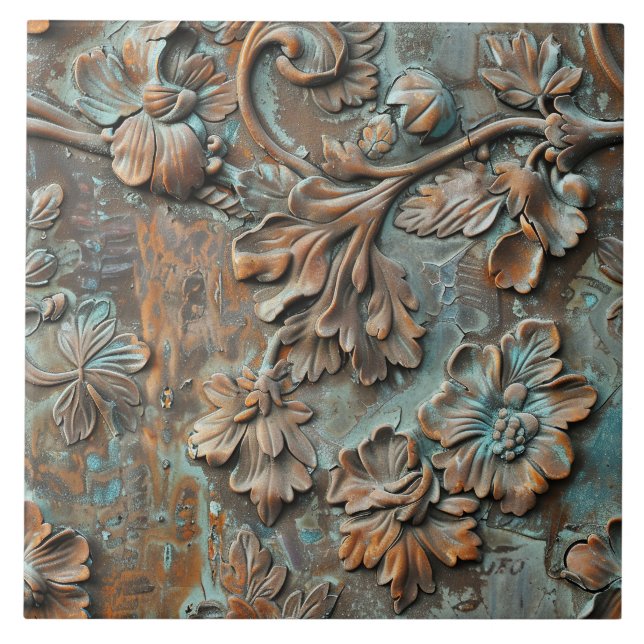 Rusted Metal Antique Floral  Kakelplatta (Framsidan)