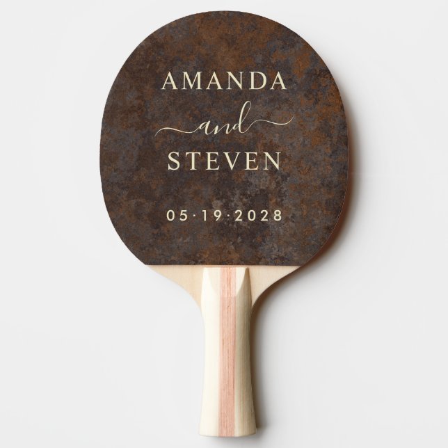 Rusted Metal Sheet Couple Names with Wedding Date Pingisracket (Baksidan)