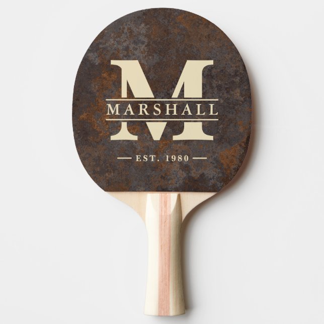 Rusted Metal Sheet Monogram & Name Overlay Pingisracket (Framsidan)