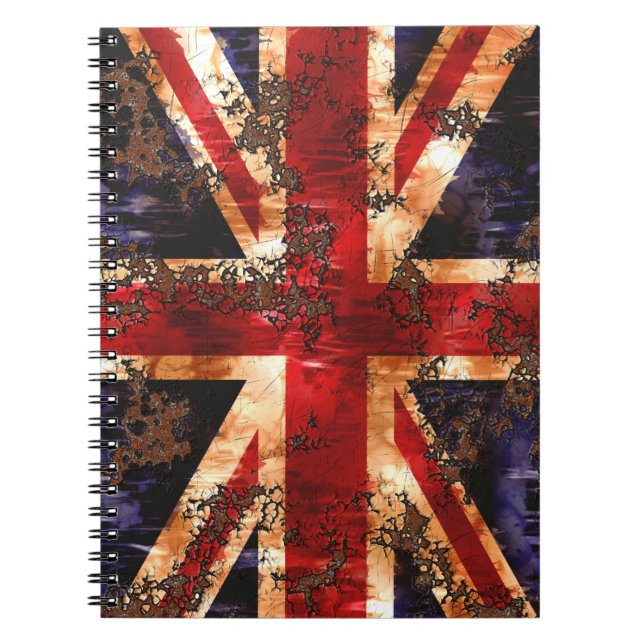 Rusted Patriotic United Kingdom Flagga Anteckningsbok Med Spiral (Framsidan)