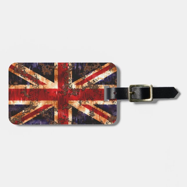 Rusted Patriotic United Kingdom Flagga Bagagebricka (Horisontell Framsida)