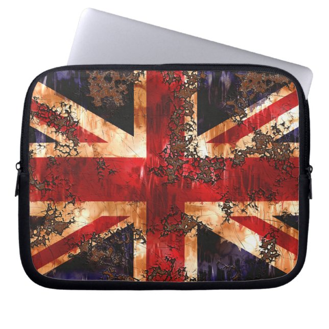 Rusted Patriotic United Kingdom Flagga Laptop Sleeve (Framsidan)