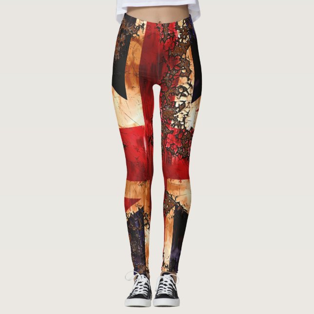 Rusted Patriotic United Kingdom Flagga Leggings (Framsida)