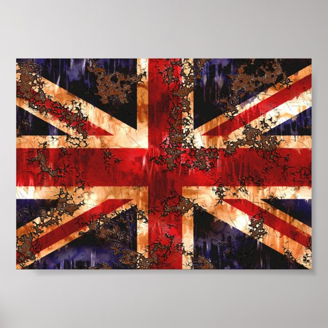 Rusted Patriotic United Kingdom Flagga Poster (Framsidan)
