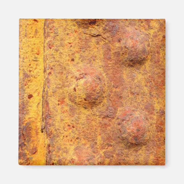 Rusted Riveted Metall Square Magnet (Framsidan)