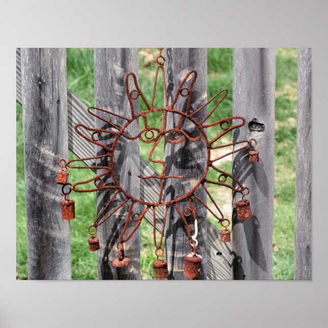 Rusted Wire Sol Ansikte Gräsmatta Dekoration på st Poster (Framsidan)