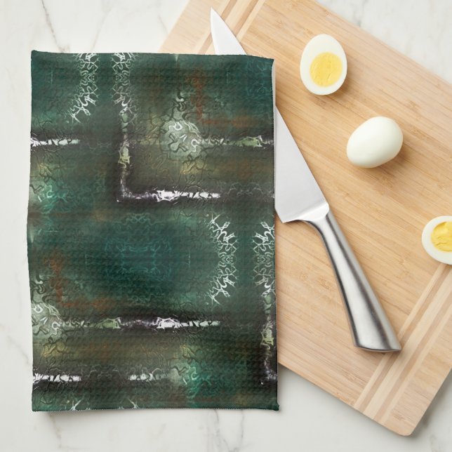 Rustgrönaktigt blomsterskikt märkt med ockuperat r kökshandduk (Vikt i Fjärdedel)