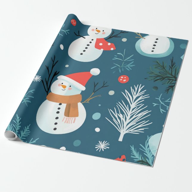 Rusti Cute Blå Snö man Jul vinter present Presentpapper (Utrullad)