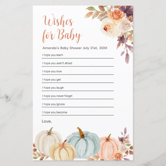 Rusti Orange Pumpkin Blommigt Önskemål för Baby (Framsida)