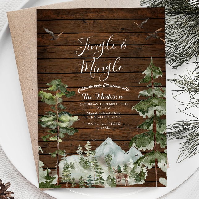 Rusti Wood Winter Animal Jingle & Mingle Forest Inbjudningar (Skapare uppladdad)