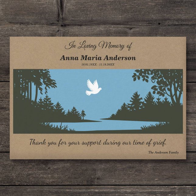 Rustials själ i dove- och naturscenen - tack för d (Dove & Nature Scene Rustic Funeral Thank You Card)