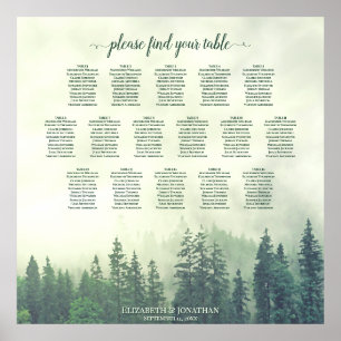 Rustic 16 Bord Grönt Forest Bröllop Seating Chart Poster