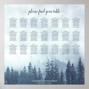 Rustic 21 Bord Blue Gräs Bröllop sätesdiagram Poster